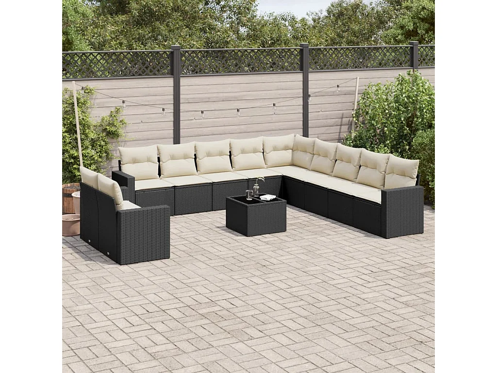 Salon de jardin 12 pcs avec coussins noir résine tressée