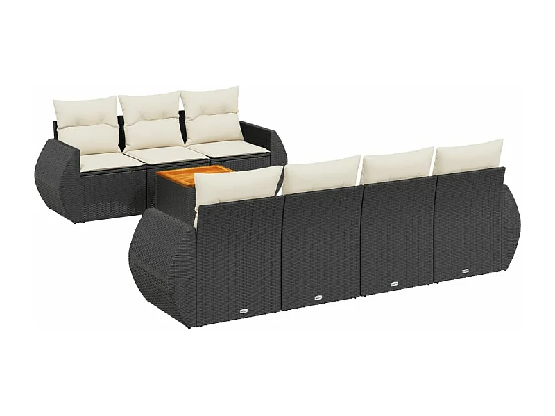 Salon de jardin 8 pcs avec coussins noir résine tressée