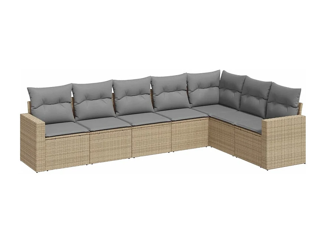 Salon de jardin avec coussins 7 pcs beige résine tressée