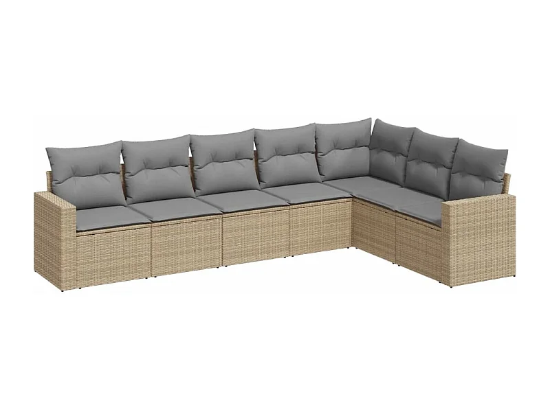 Salon de jardin avec coussins 7 pcs beige résine tressée