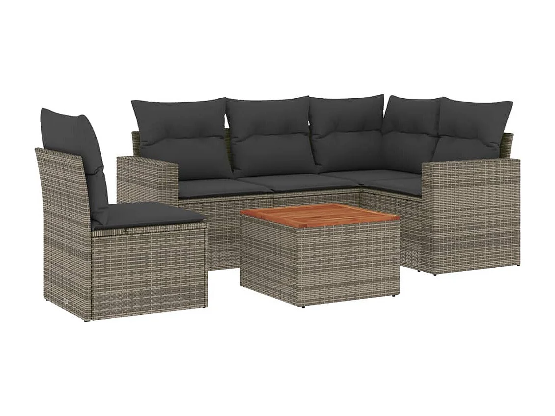 Salon de jardin 6 pcs avec coussins gris résine tressée