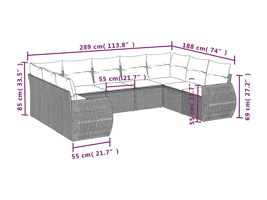 Salon de jardin avec coussins 9 pcs beige résine tressée