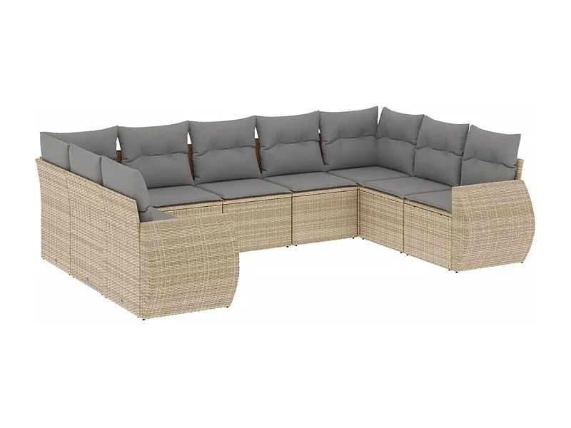 Salon de jardin avec coussins 9 pcs beige résine tressée