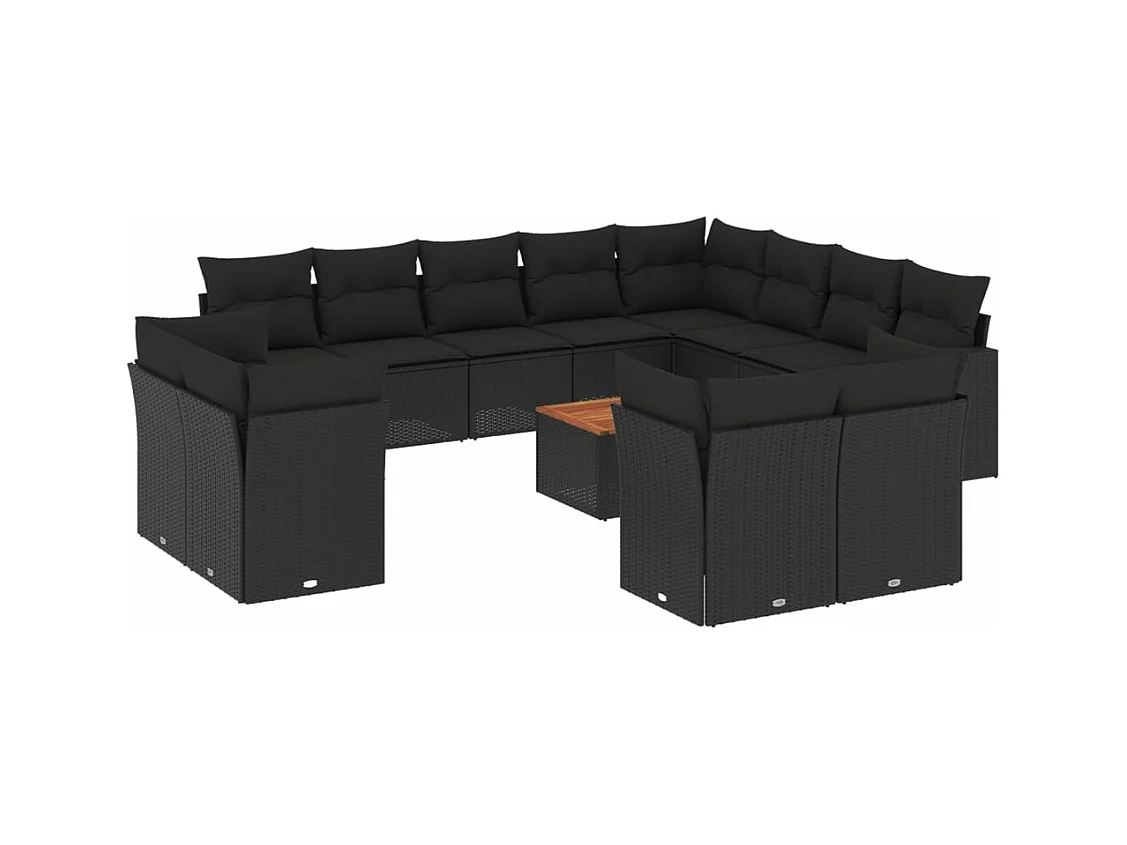 Salon de jardin avec coussins 13 pcs noir résine tressée
