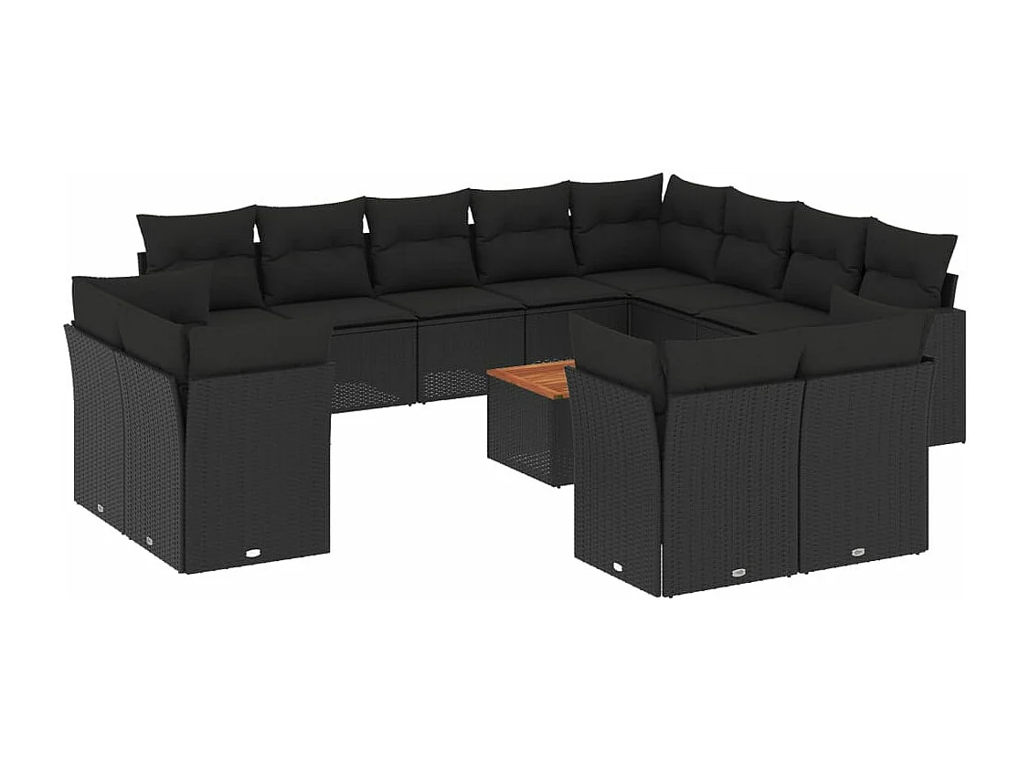 Salon de jardin avec coussins 13 pcs noir résine tressée