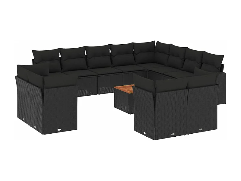 Salon de jardin avec coussins 13 pcs noir résine tressée