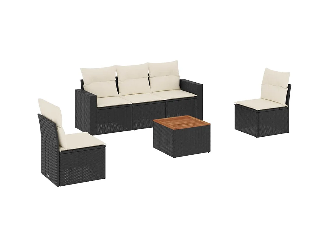 Salon de jardin 6 pcs avec coussins noir résine tressée