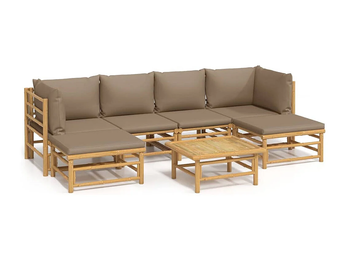 Salon de jardin 7 pcs avec coussins taupe bambou