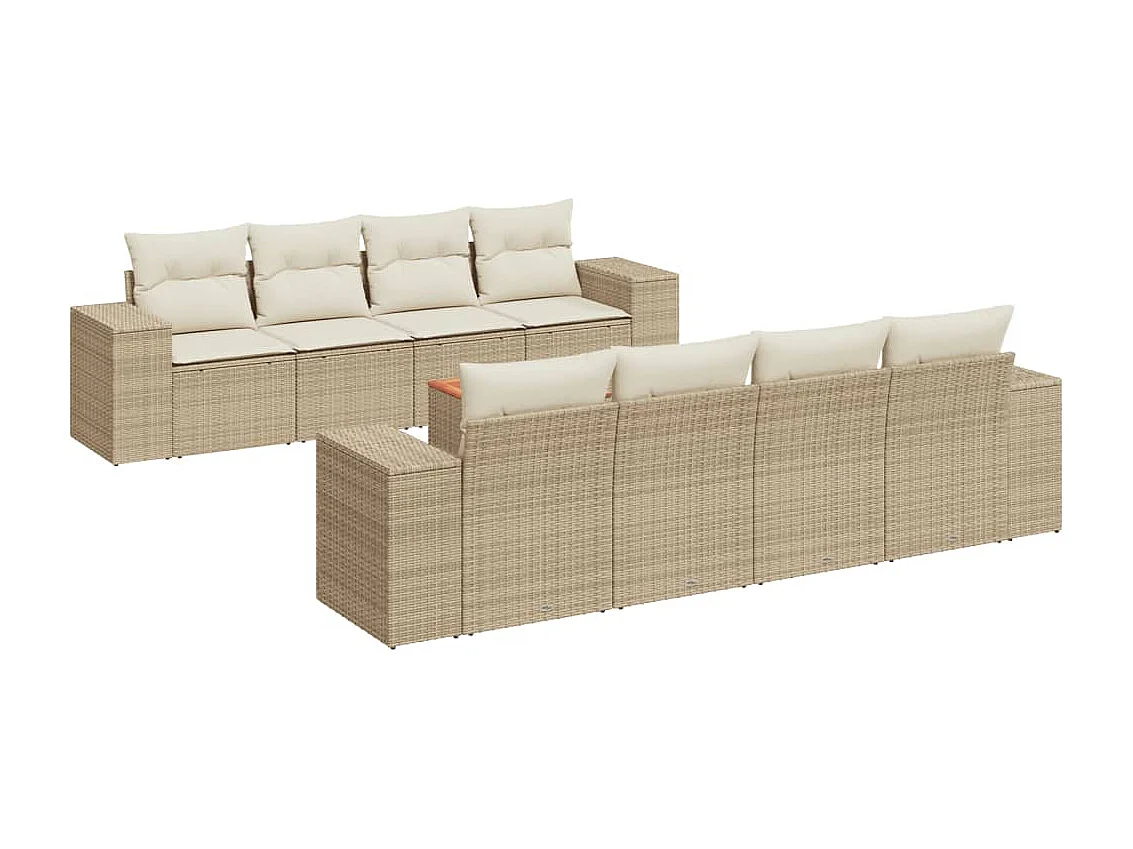 Salon de jardin avec coussins 9 pcs beige résine tressée