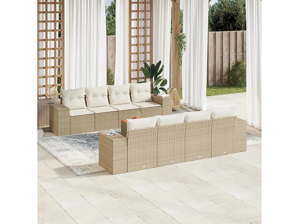 Salon de jardin avec coussins 9 pcs beige résine tressée