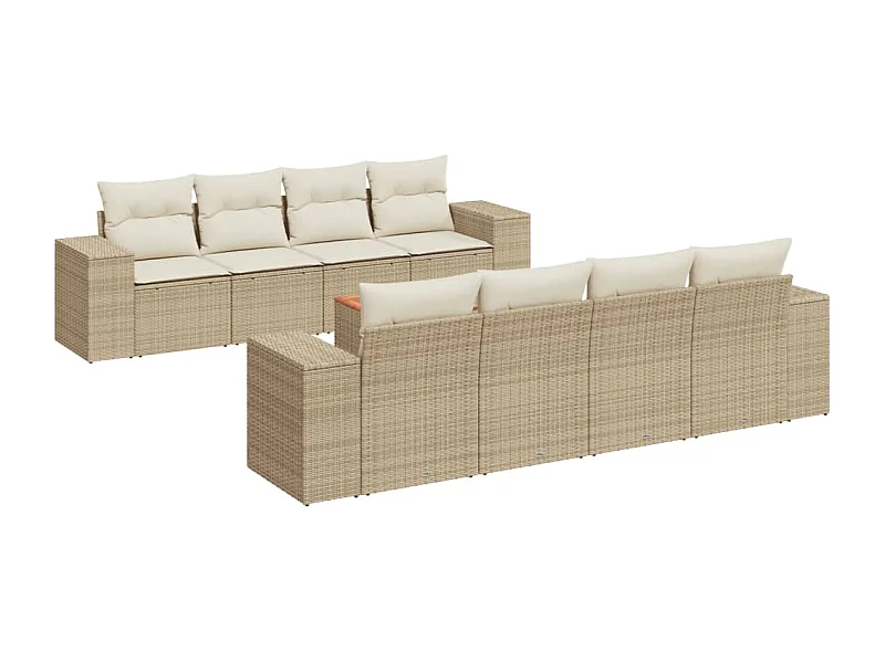 Salon de jardin avec coussins 9 pcs beige résine tressée