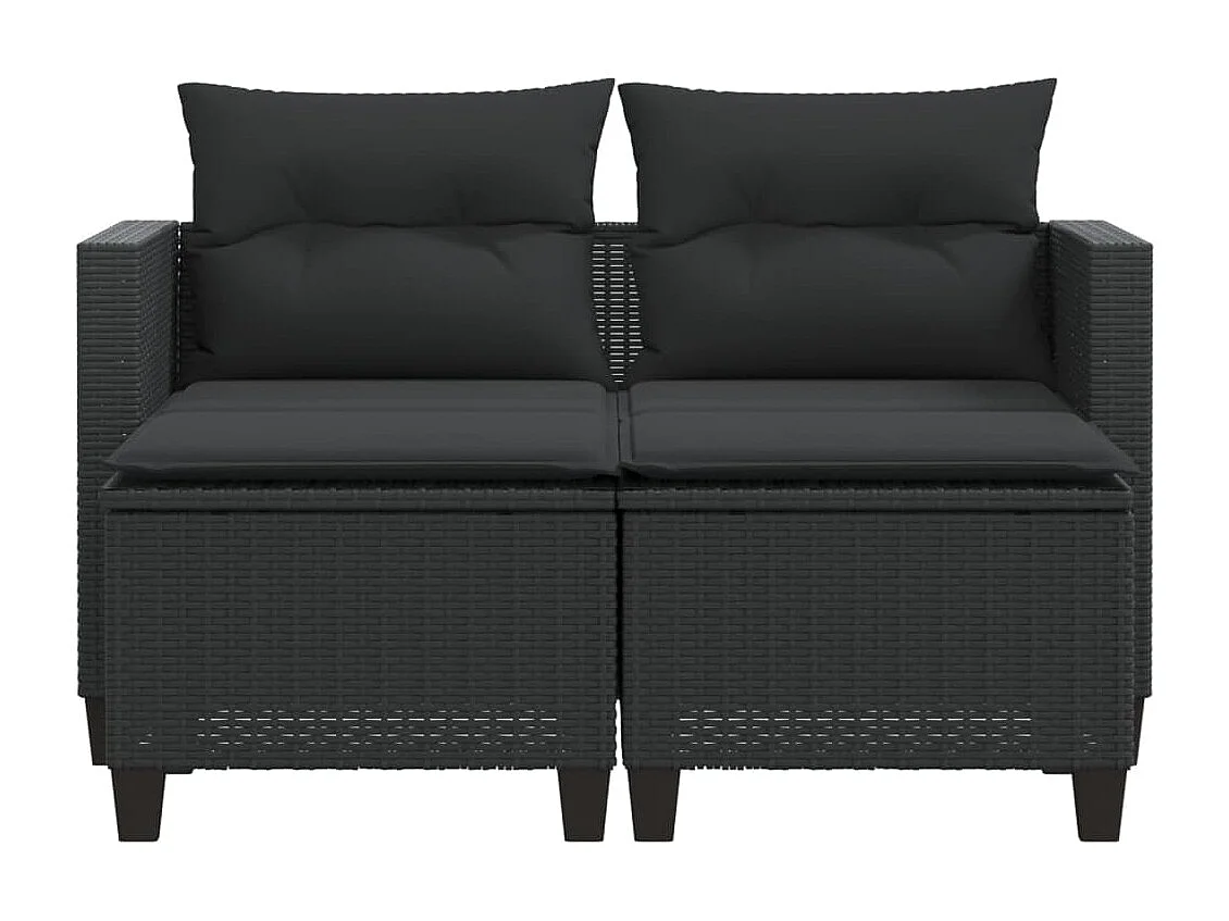 Canapé de jardin 2 places avec tabourets noir résine tressée
