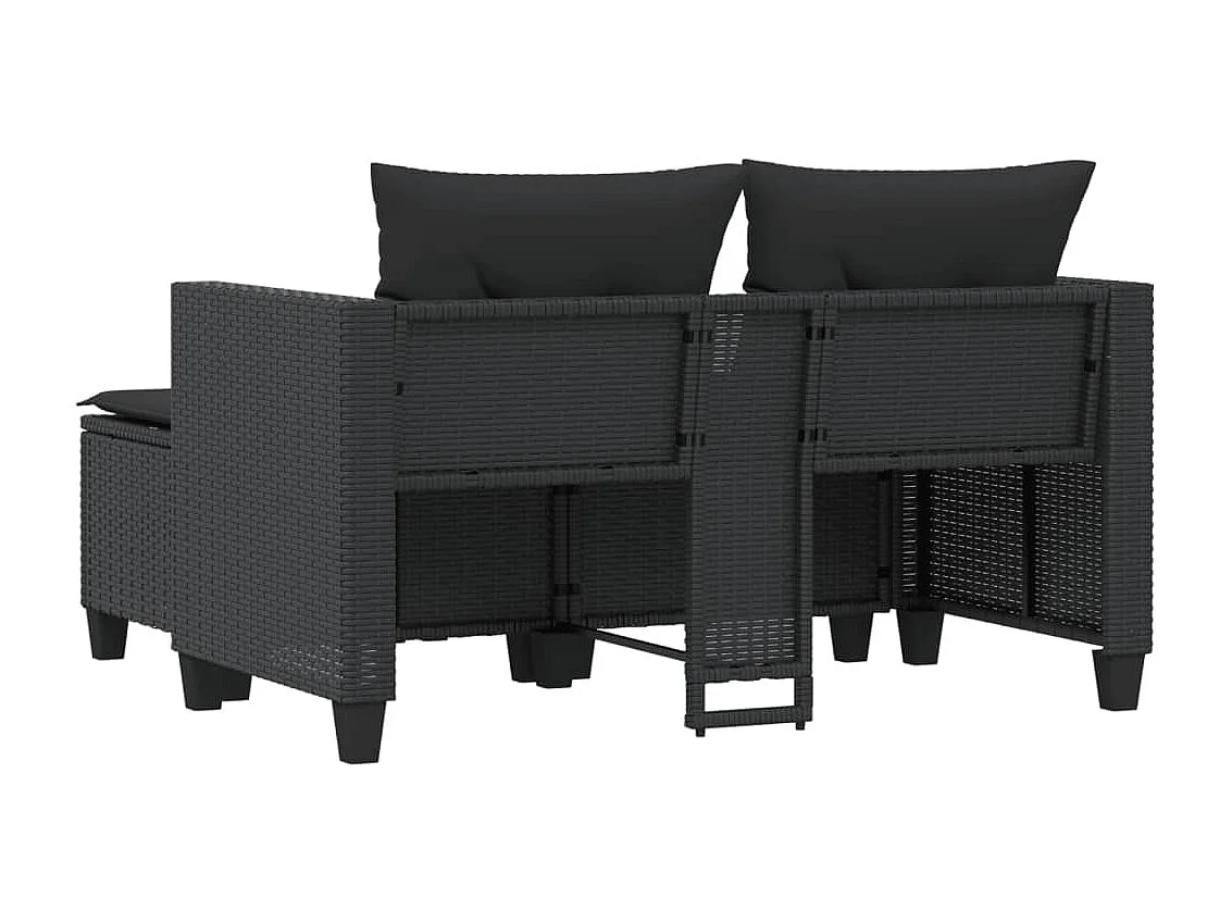 Canapé de jardin 2 places avec tabourets noir résine tressée