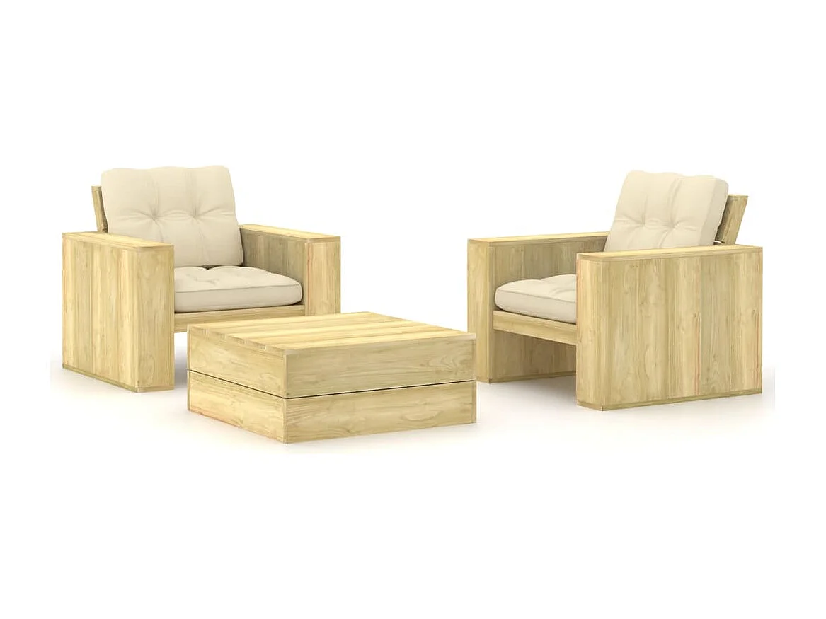 Salon de jardin 3 pcs avec coussins Bois de pin imprégné 9