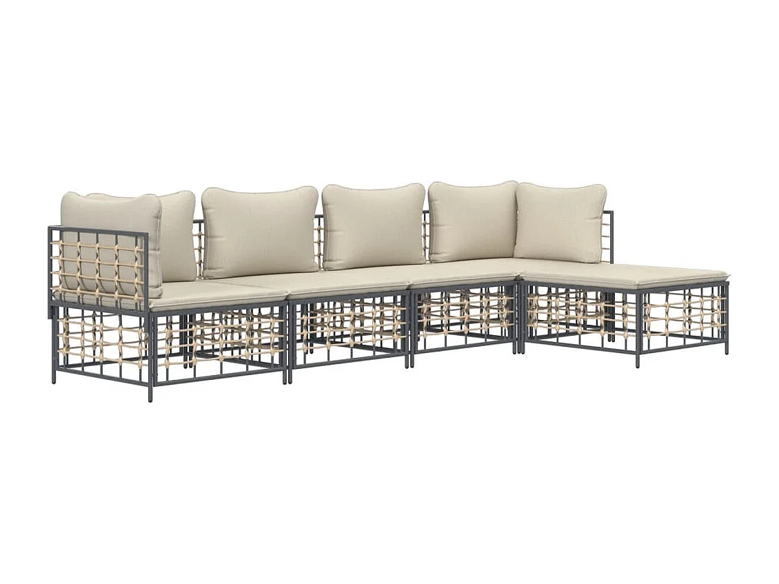 Salon de jardin 5 pcs avec coussins anthracite résine tressée