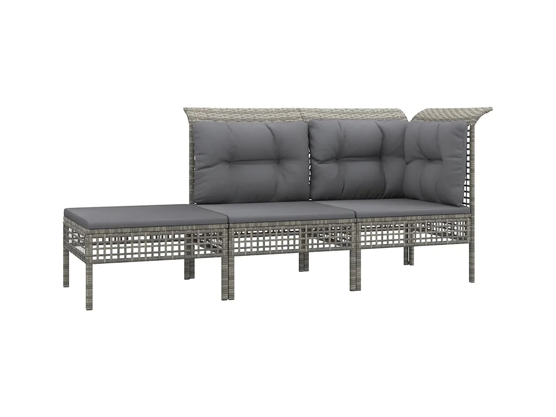 Salon de jardin 3 pcs avec coussins Gris Résine tressée