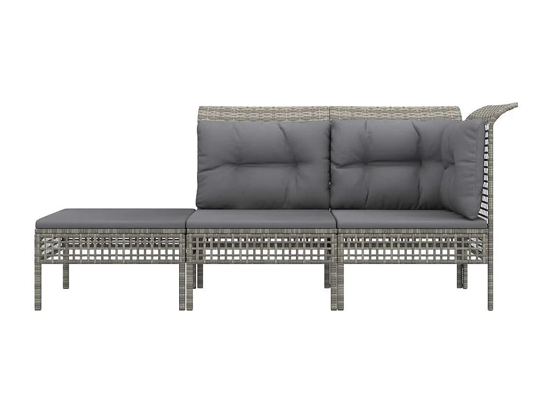 Salon de jardin 3 pcs avec coussins Gris Résine tressée