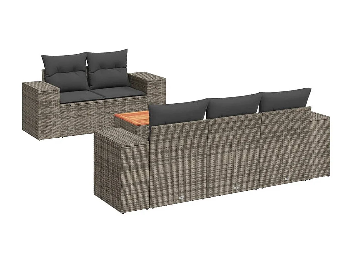 Salon de jardin 6 pcs avec coussins gris résine tressée