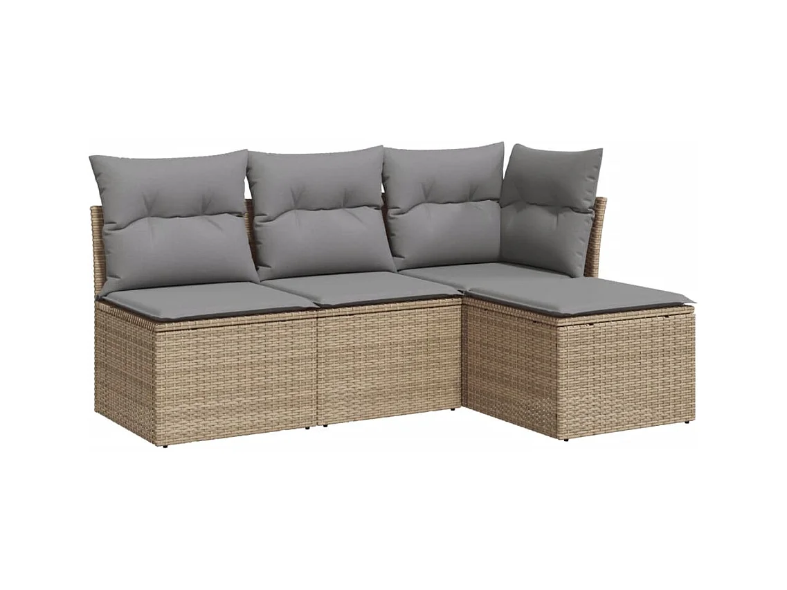 Salon de jardin avec coussins 4 pcs beige résine tressée