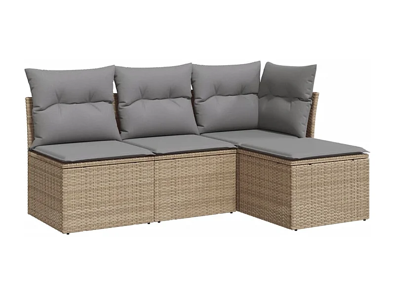 Salon de jardin avec coussins 4 pcs beige résine tressée