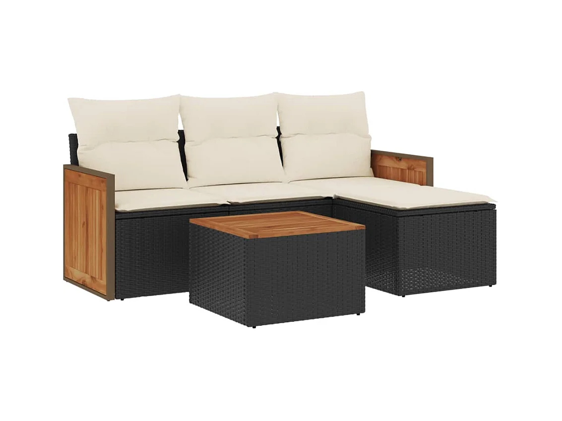Salon de jardin 5 pcs avec coussins noir résine tressée
