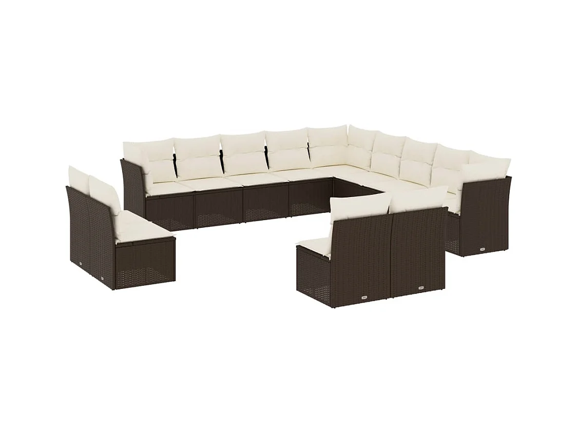 Salon de jardin avec coussins 13 pcs marron résine tressée