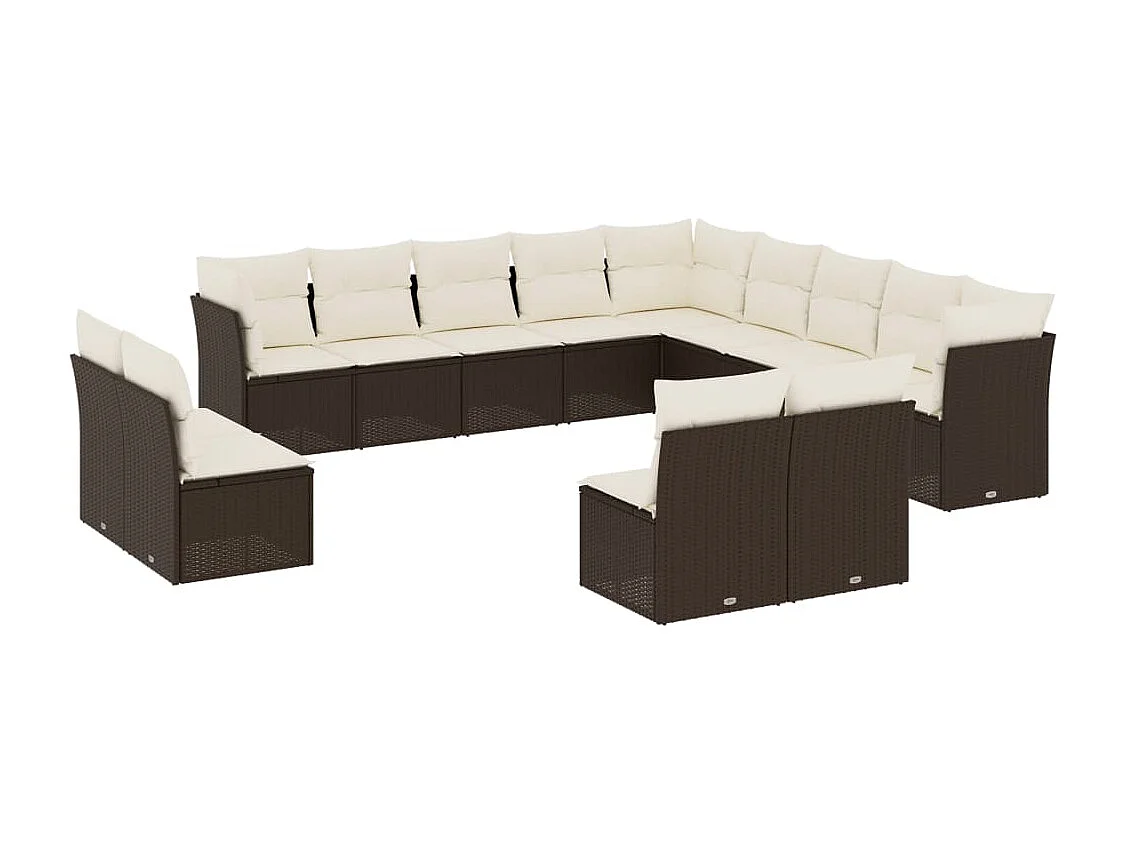 Salon de jardin avec coussins 13 pcs marron résine tressée