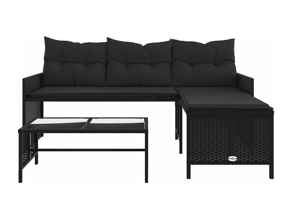 Canapé de jardin avec table et coussins en forme de L noir