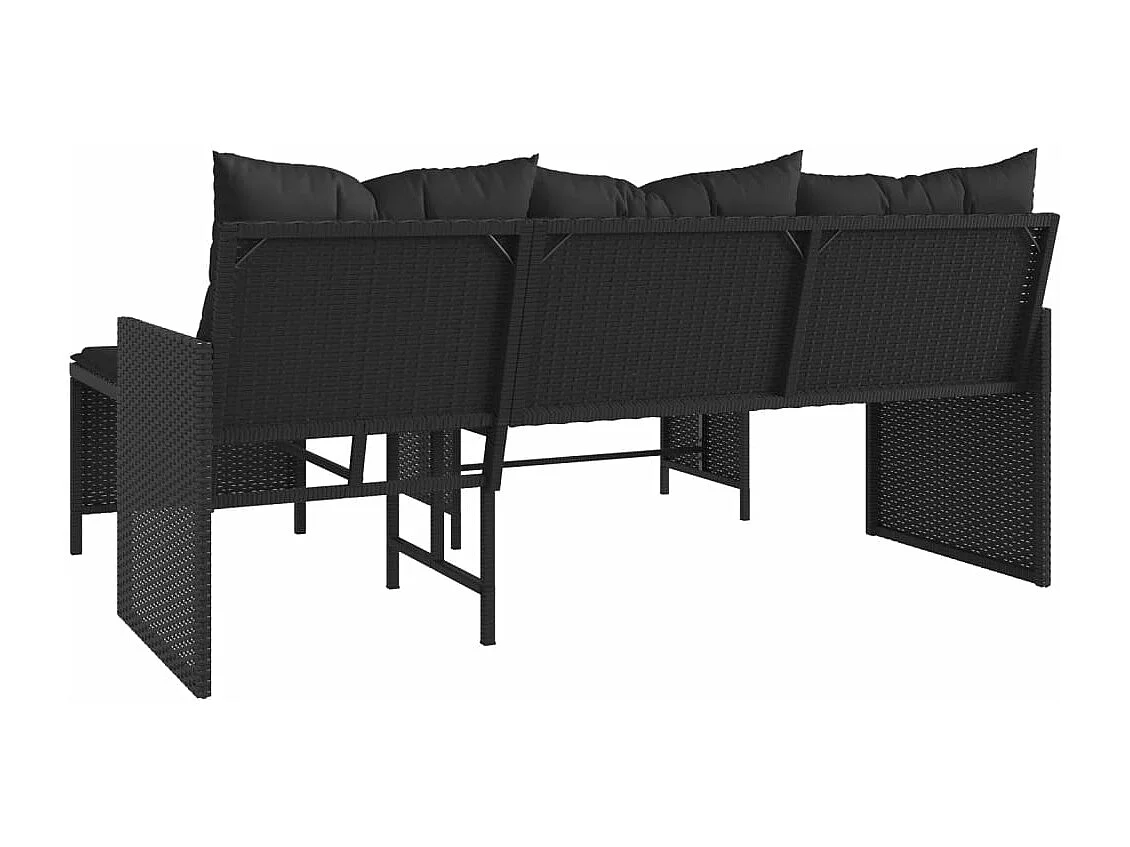 Canapé de jardin avec table et coussins en forme de L noir