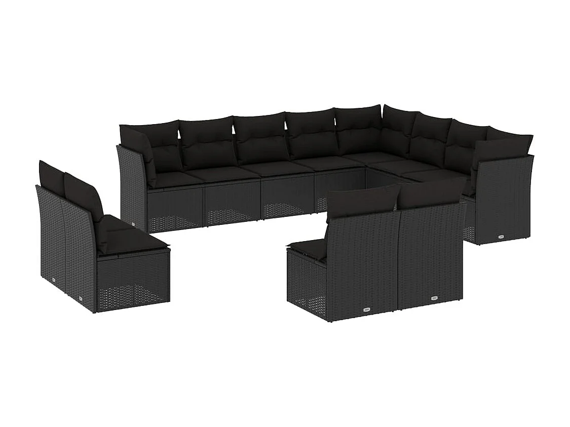 Salon de jardin 12 pcs avec coussins noir résine tressée