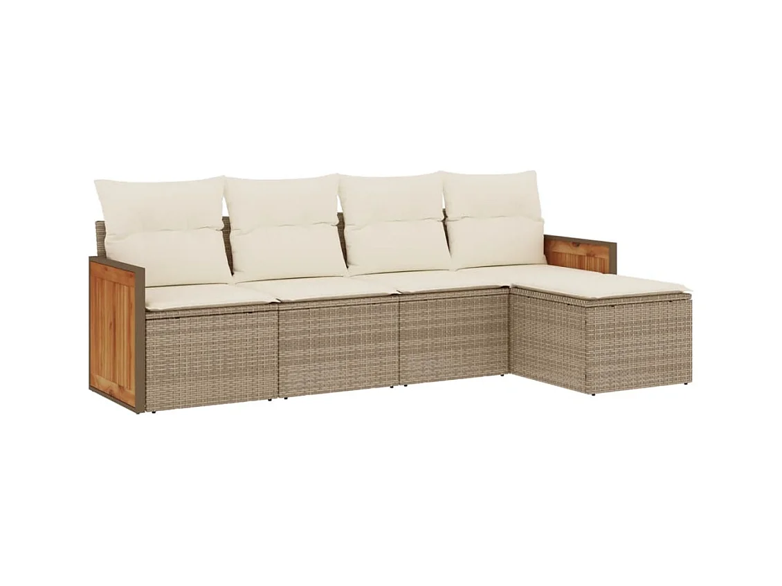 Salon de jardin avec coussins 5 pcs beige résine tressée