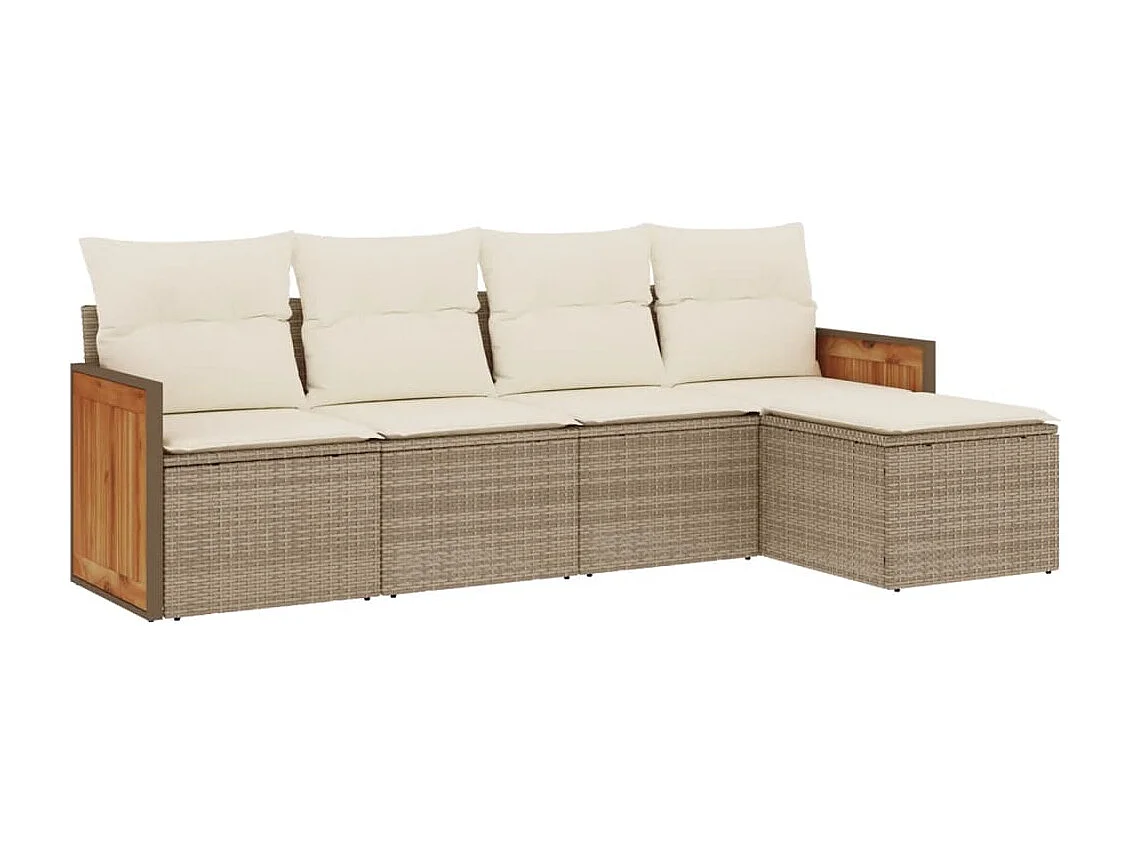 Salon de jardin avec coussins 5 pcs beige résine tressée