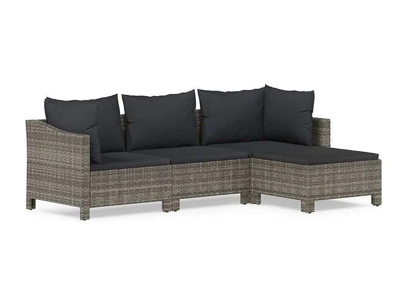 Salon de jardin 4 pcs avec coussins Gris Résine tressée