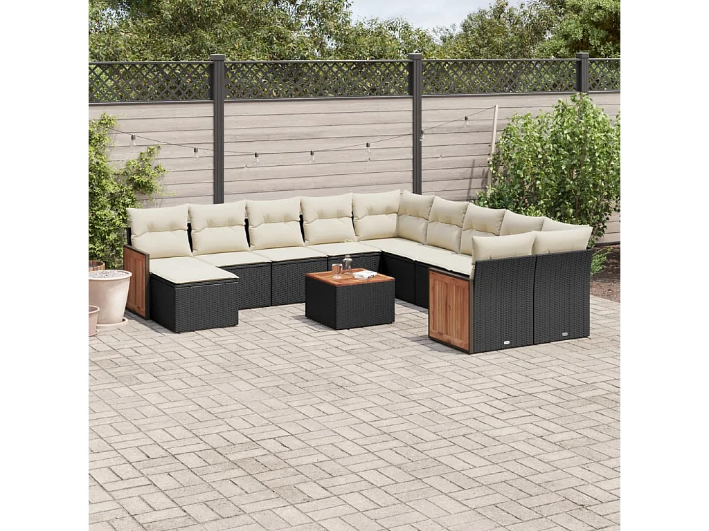 Salon de jardin 12 pcs avec coussins noir résine tressée