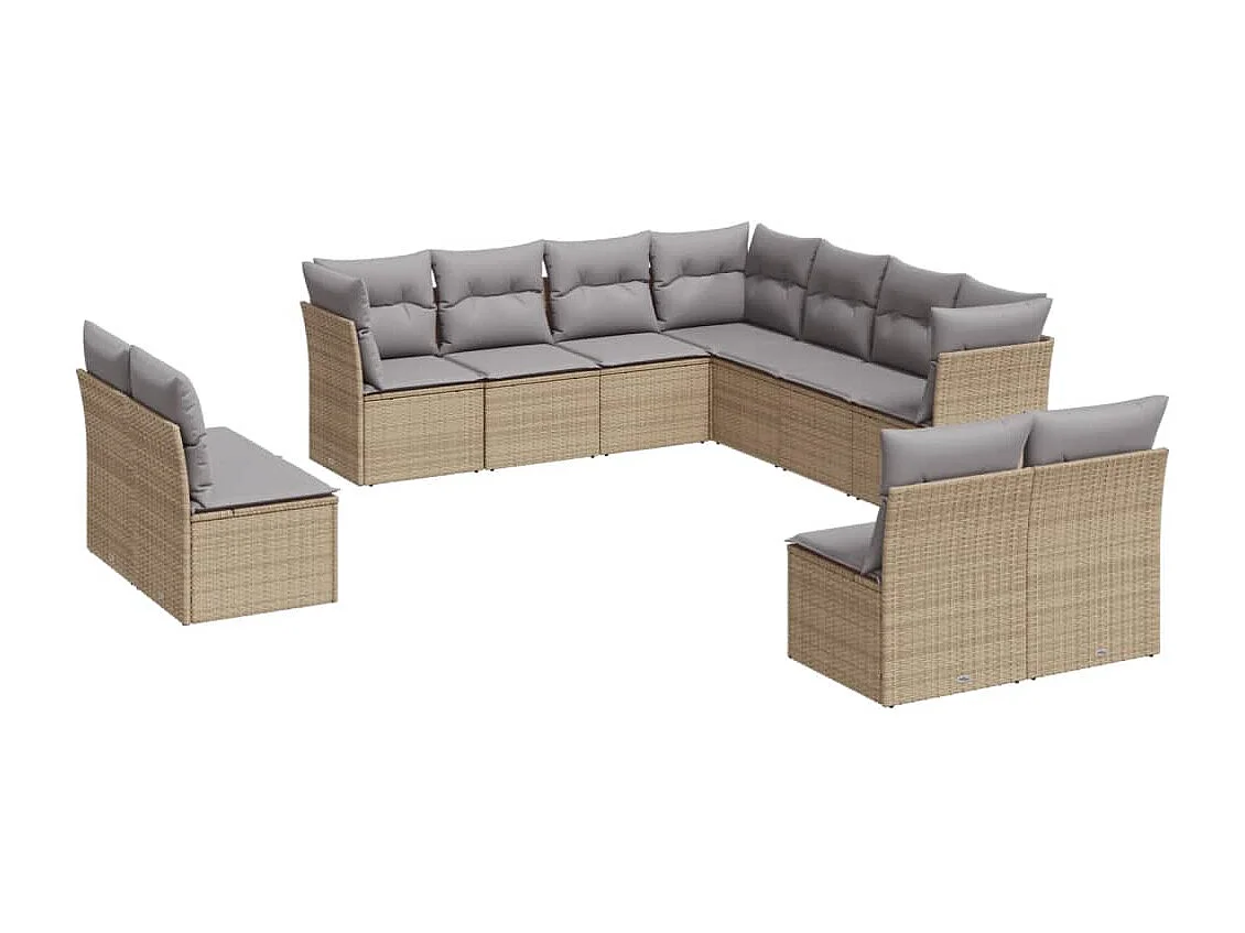 Salon de jardin 11 pcs avec coussins beige résine tressée
