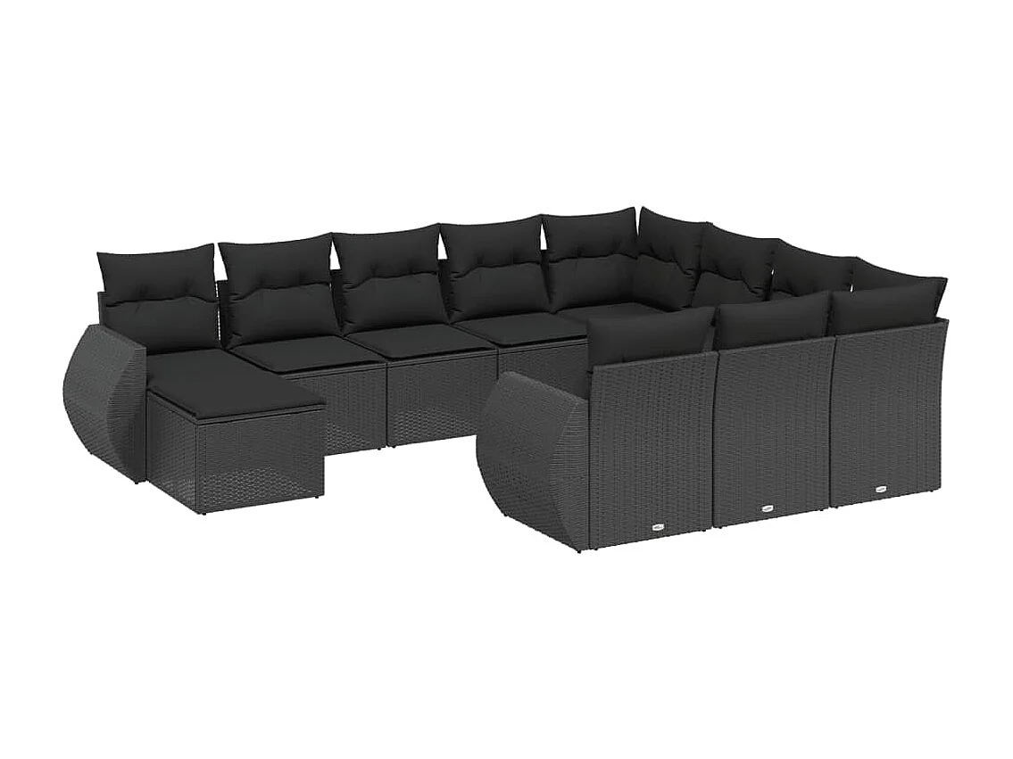 Salon de jardin 11 pcs avec coussins noir résine tressée