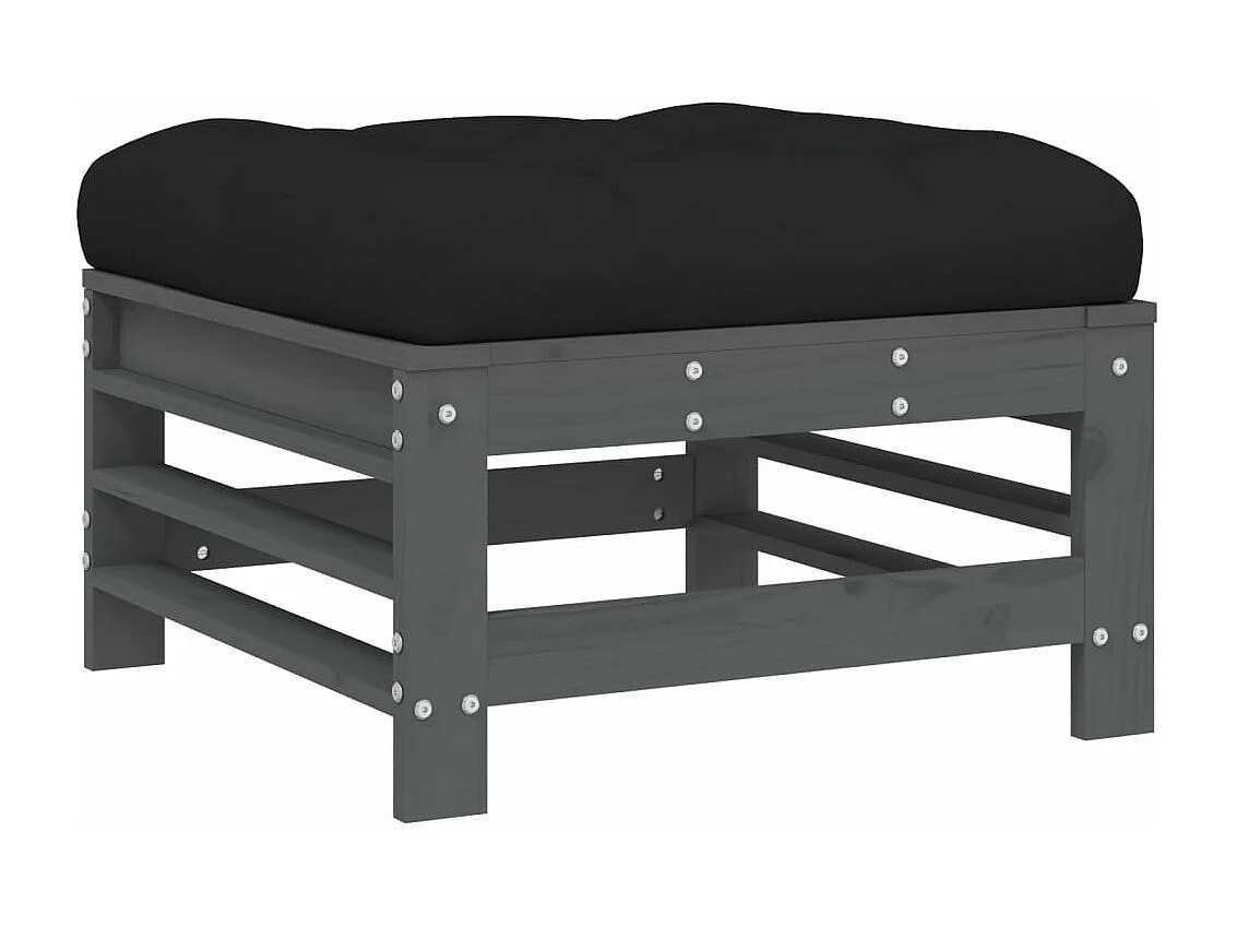 Salon de jardin 5 pcs avec coussins gris bois massif