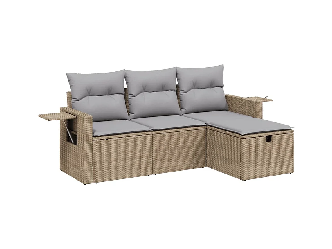 Salon de jardin avec coussins 4pcs mélange beige résine tressée
