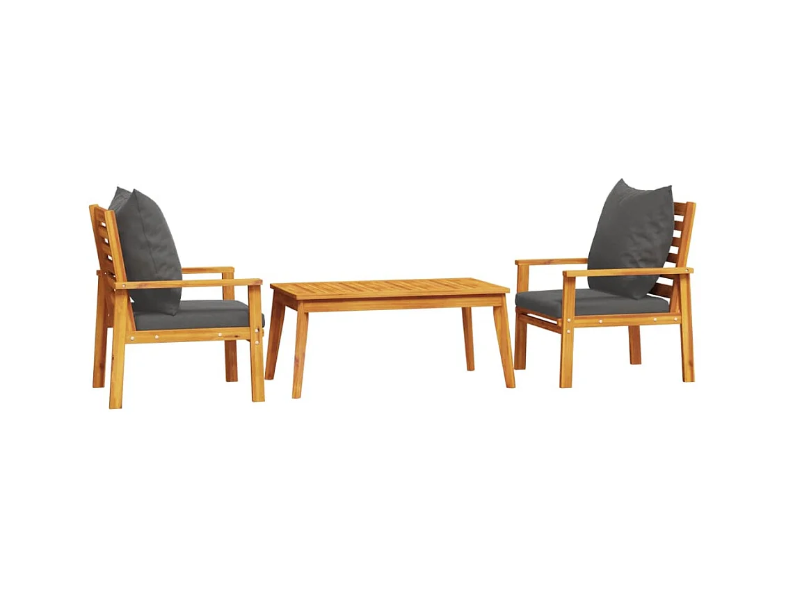 Salon de jardin 3 pcs avec coussins bois massif d'acacia