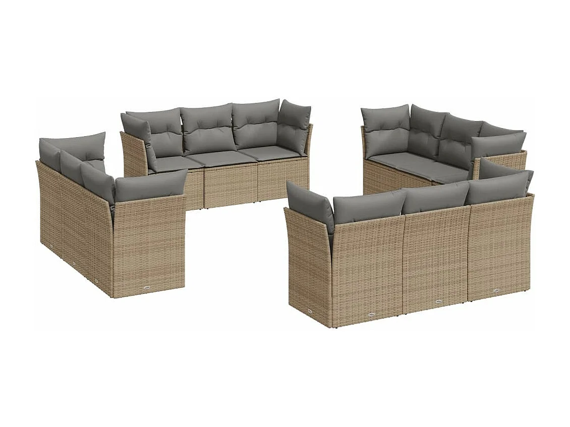 Salon de jardin avec coussins 12 pcs beige résine tressée