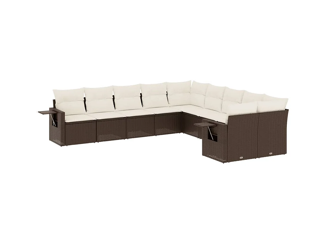 Salon de jardin 10 pcs avec coussins marron résine tressée