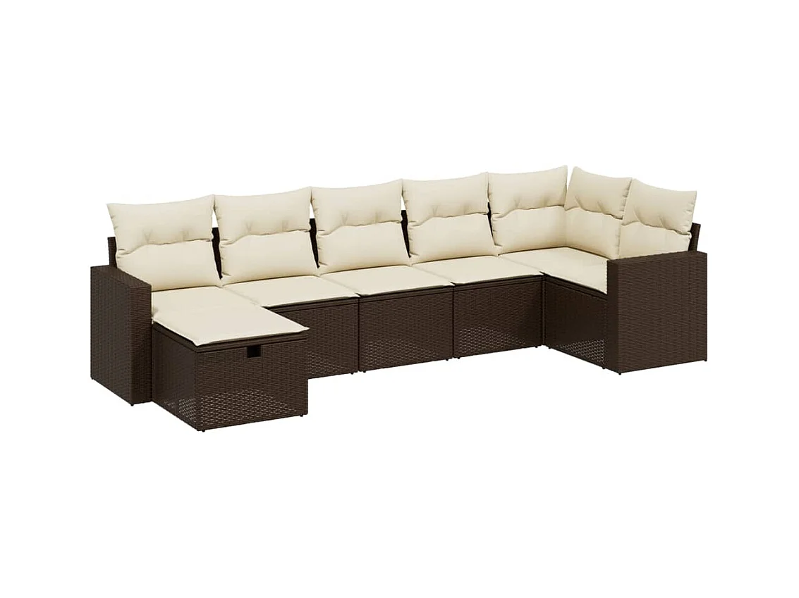 Salon de jardin avec coussins 7 pcs marron résine tressée