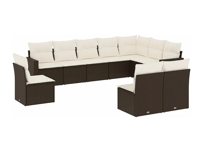 Salon de jardin 10 pcs avec coussins marron résine tressée