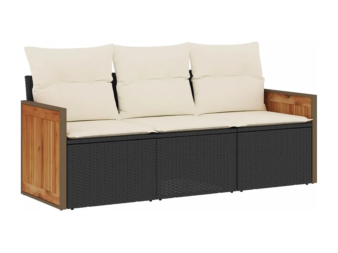 Salon de jardin 3 pcs avec coussins noir résine tressée