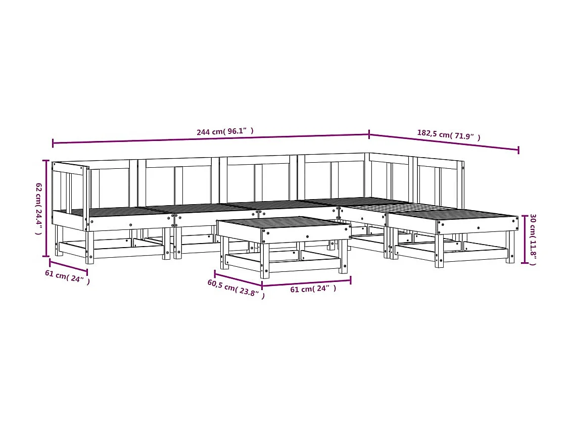 Salon de jardin 7 pcs bois massif douglas