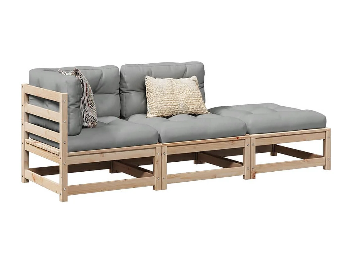 Salon de jardin 3 pcs avec coussins bois de pin massif