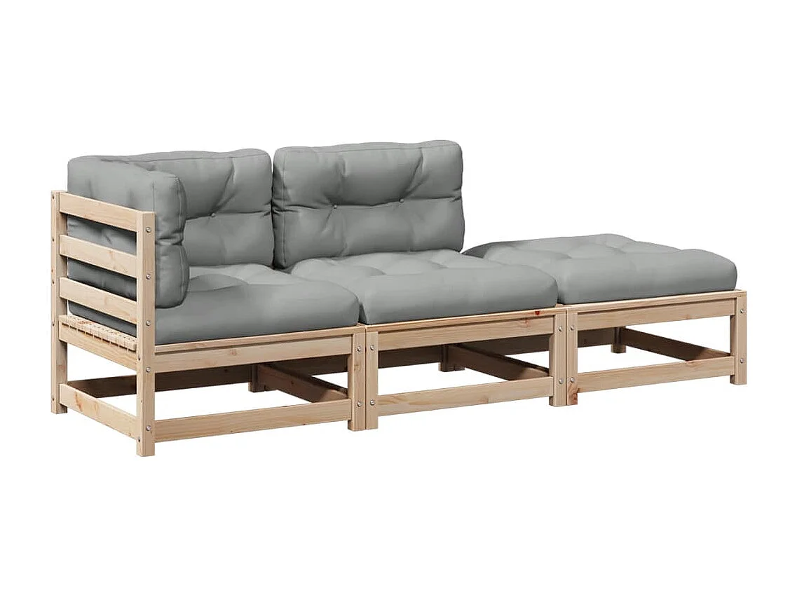 Salon de jardin 3 pcs avec coussins bois de pin massif