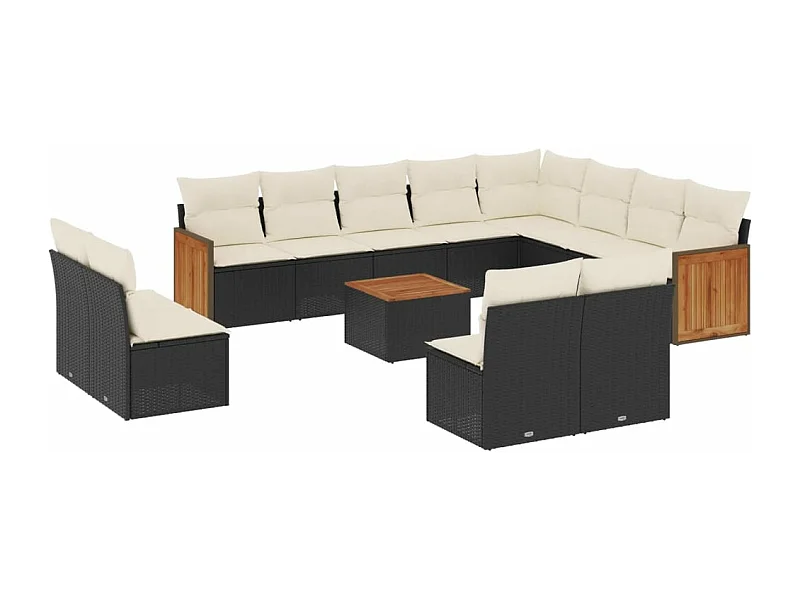 Salon de jardin avec coussins 13 pcs noir résine tressée