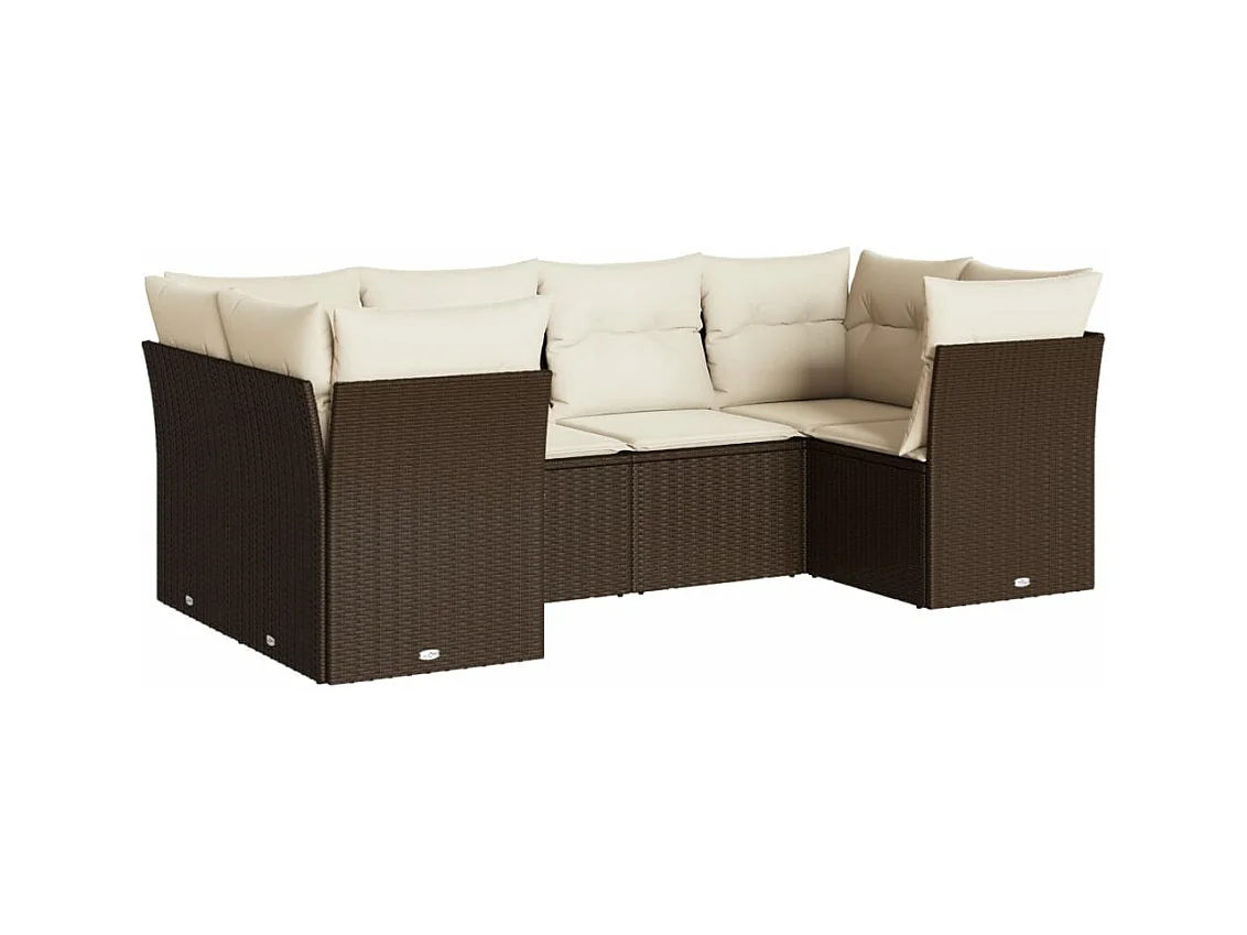 Salon de jardin avec coussins 6 pcs marron résine tressée