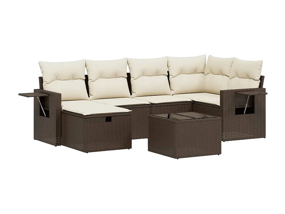 Salon de jardin avec coussins 6 pcs marron résine tressée